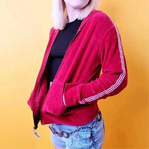 Vintage Y2k Next Concept Velour Velvet Striped Zip Hoodie Track Jacket - M